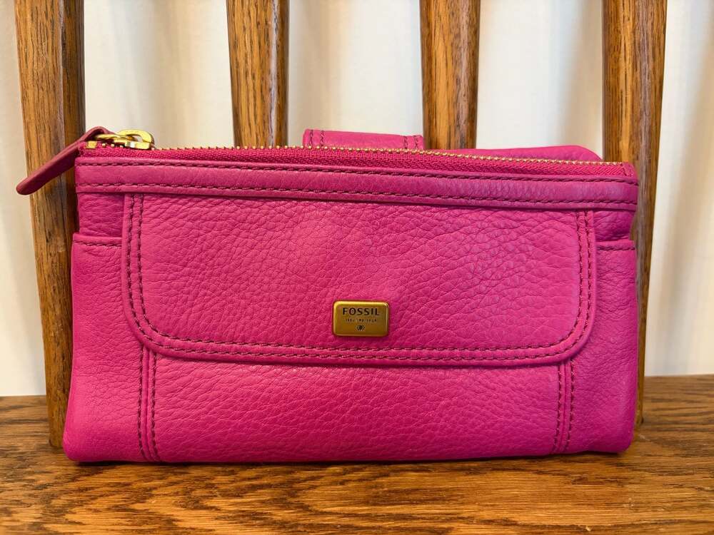 Fossil Hot Pink Leather Zip Around Flap Clutch Wallet